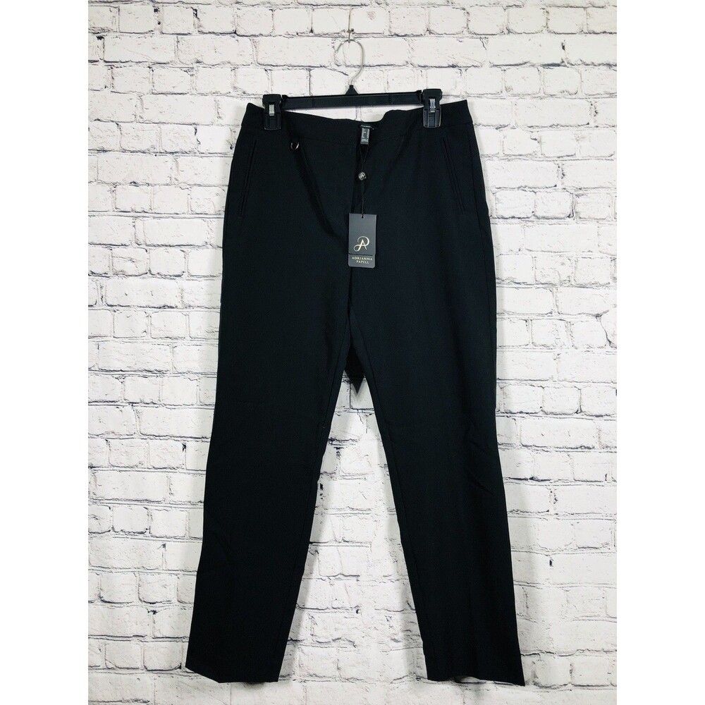 Adrianna Papell Women Tapered Dress Pants Zipper Pockets Stretch Black Size 10